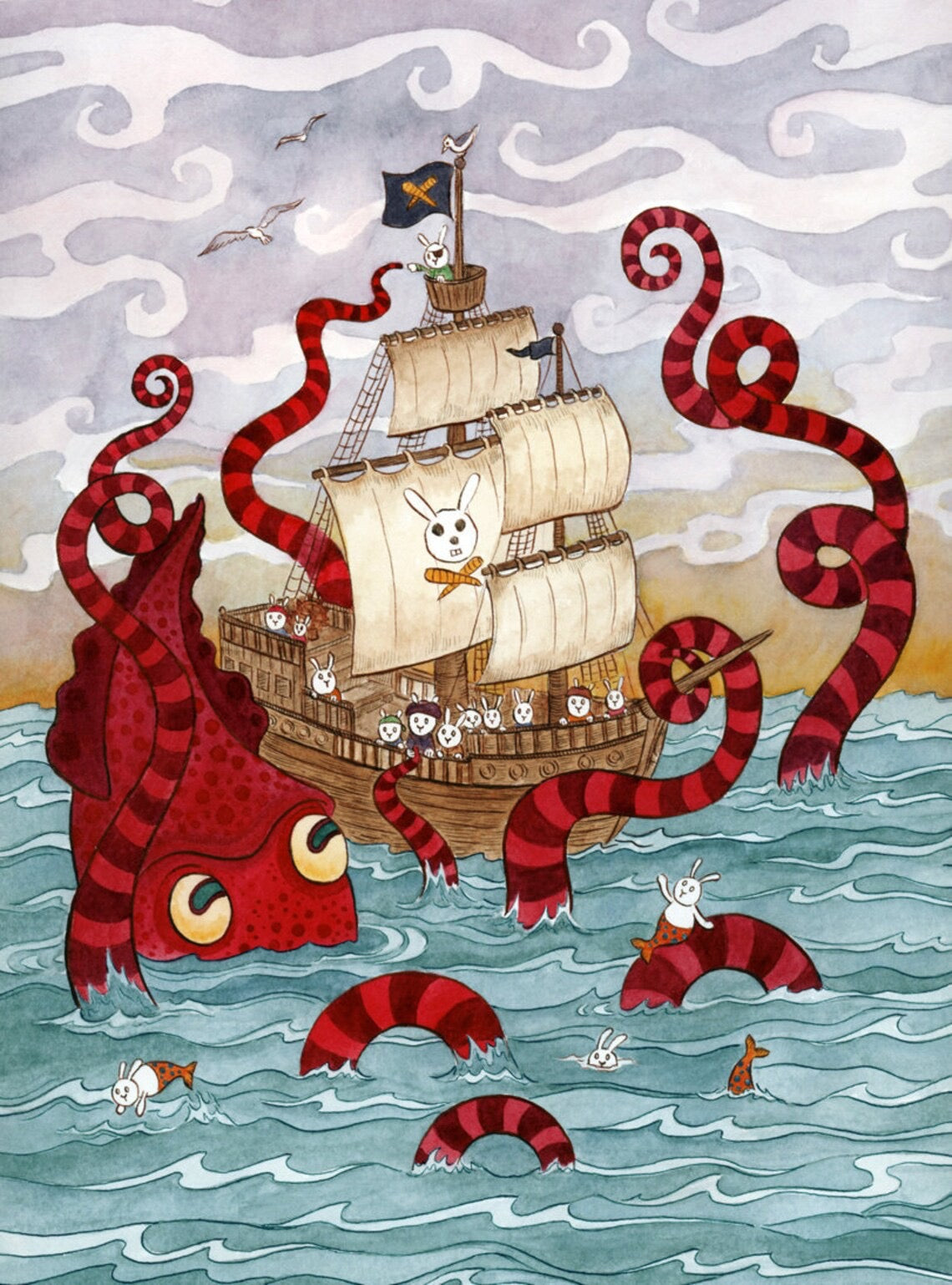 Kraken Giant Squid Pirate Ship